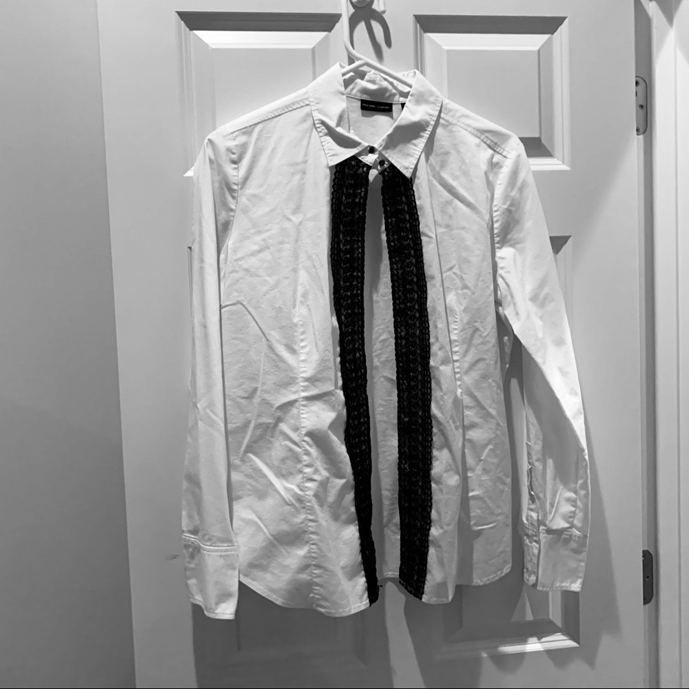 New York & Company Large White Tuxedo shirt lace